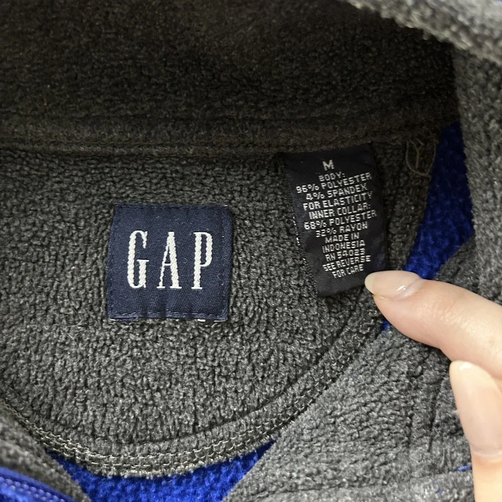 Vintage Gap Sweater Mens Medium Blue Fleece 1/4 Zip Mock Neck Pullover Warm
